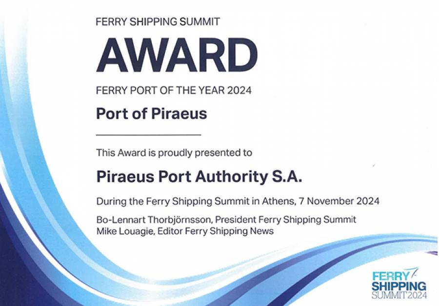 PPA S.A.: Port of Piraeus honored as Ferry Shipping Port of the Year 2024